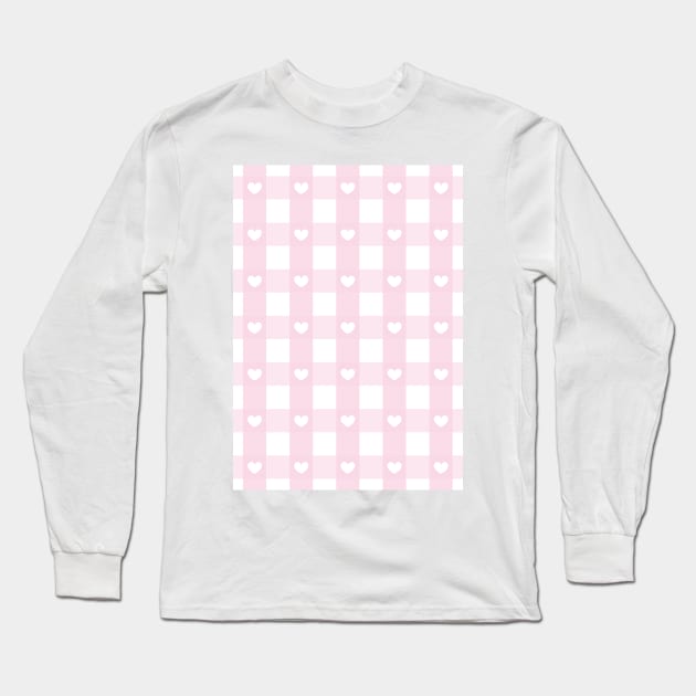 light pink gingham, romantic, gingham hearts, valentines day y2k, girly pink aesthetic Long Sleeve T-Shirt by blomastudios